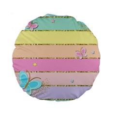 Pastel, Butterfly, Spring, Stripes, Standard 15  Premium Round Cushions by kyorashop23