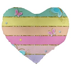 Pastel, Butterfly, Spring, Stripes, Large 19  Premium Heart Shape Cushions by kyorashop23