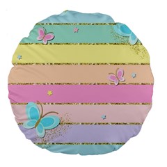 Pastel, Butterfly, Spring, Stripes, Large 18  Premium Flano Round Cushions by kyorashop23