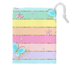 Pastel, Butterfly, Spring, Stripes, Drawstring Pouch (5xl) by kyorashop23