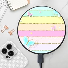 Pastel, Butterfly, Spring, Stripes, Wireless Fast Charger(black) by kyorashop23