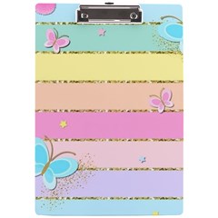 Pastel, Butterfly, Spring, Stripes, A4 Acrylic Clipboard by kyorashop23