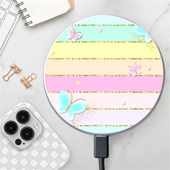 Pastel, Butterfly, Spring, Stripes, Wireless Fast Charger(white) by kyorashop23