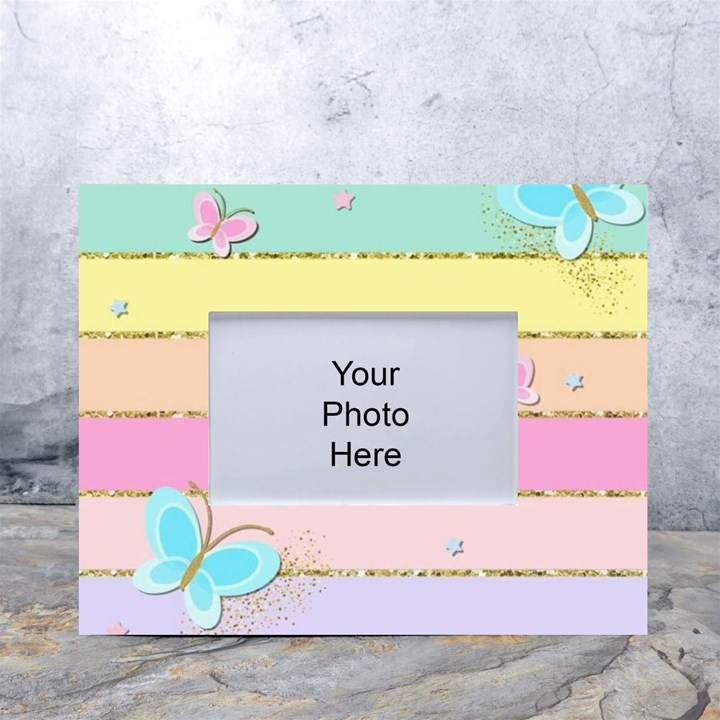 Pastel, Butterfly, Spring, Stripes, White Tabletop Photo Frame 4 x6 