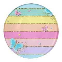 Pastel, Butterfly, Spring, Stripes, Round Glass Fridge Magnet (4 Pack) by kyorashop23