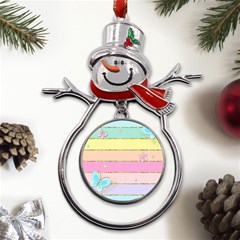 Pastel, Butterfly, Spring, Stripes, Metal Snowman Ornament by kyorashop23