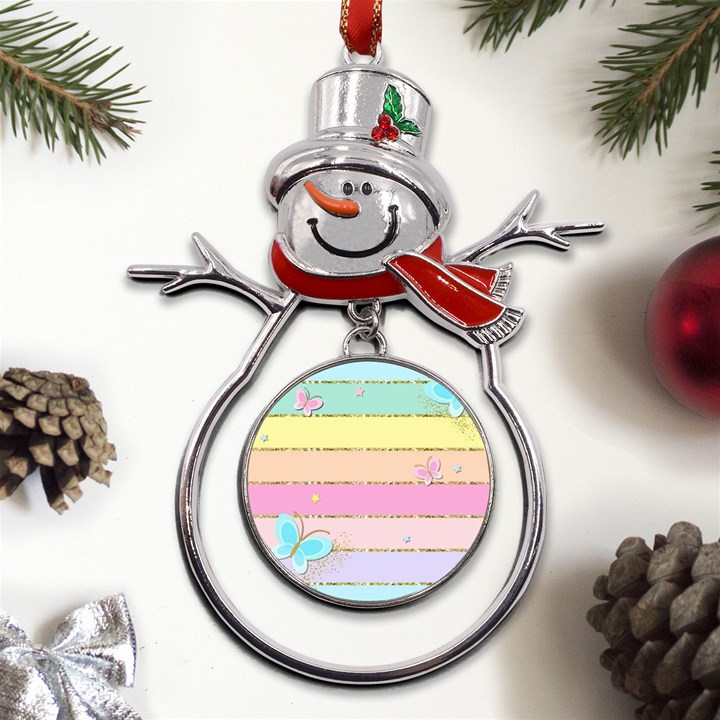 Pastel, Butterfly, Spring, Stripes, Metal Snowman Ornament