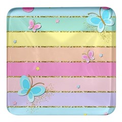 Pastel, Butterfly, Spring, Stripes, Square Glass Fridge Magnet (4 Pack) by kyorashop23