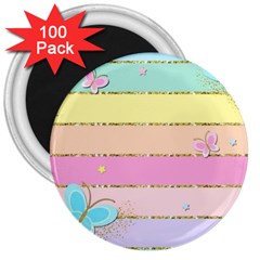 Pastel, Butterfly, Spring, Stripes, 3  Magnets (100 Pack) by kyorashop23