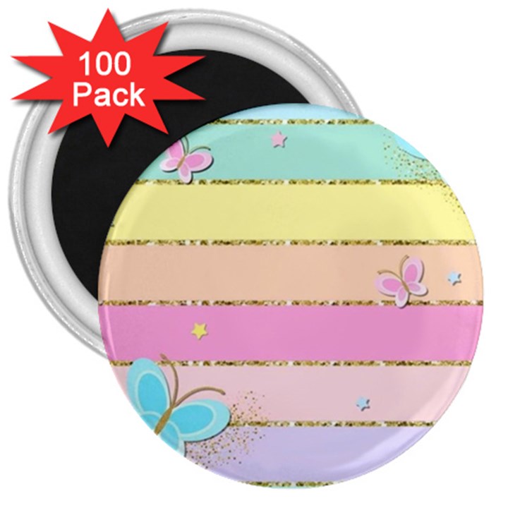 Pastel, Butterfly, Spring, Stripes, 3  Magnets (100 pack)