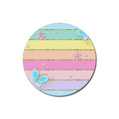 Pastel, Butterfly, Spring, Stripes, Rubber Coaster (round) by kyorashop23