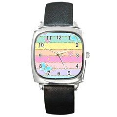 Pastel, Butterfly, Spring, Stripes, Square Metal Watch by kyorashop23