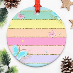 Pastel, Butterfly, Spring, Stripes, Round Ornament (two Sides)