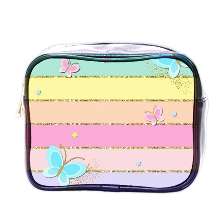 Pastel, Butterfly, Spring, Stripes, Mini Toiletries Bag (One Side)