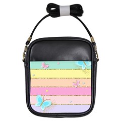 Pastel, Butterfly, Spring, Stripes, Girls Sling Bag by kyorashop23