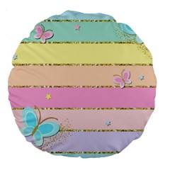 Pastel, Butterfly, Spring, Stripes, Large 18  Premium Round Cushions by kyorashop23