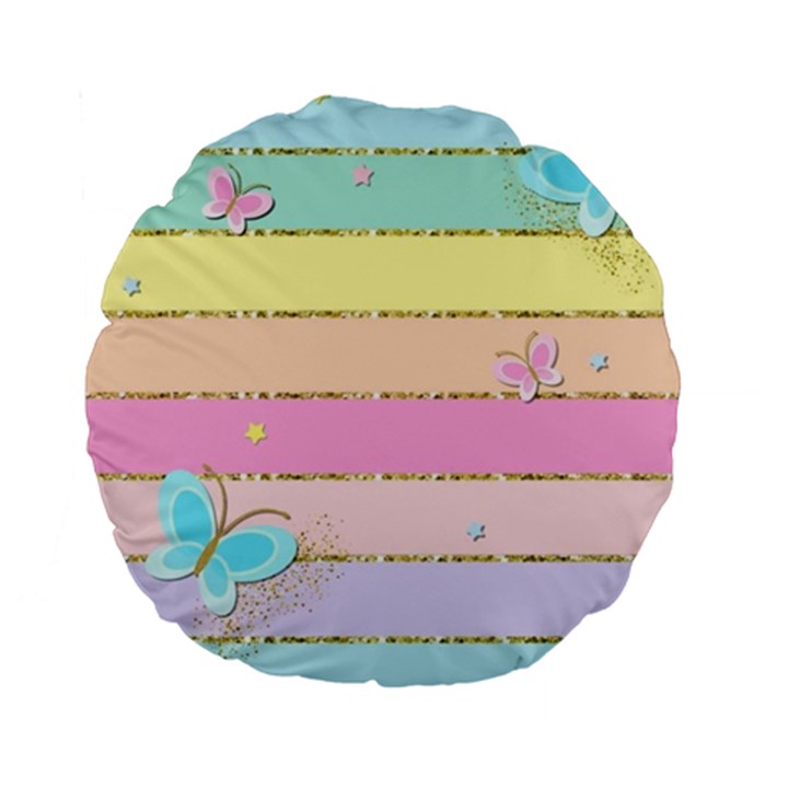 Pastel, Butterfly, Spring, Stripes, Standard 15  Premium Flano Round Cushions