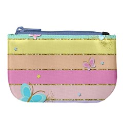 Pastel, Butterfly, Spring, Stripes, Large Coin Purse by kyorashop23