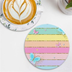 Pastel, Butterfly, Spring, Stripes, Uv Print Round Tile Coaster by kyorashop23