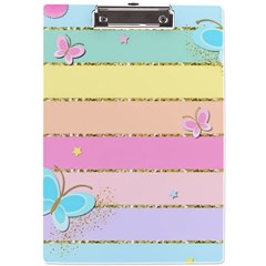 Pastel, Butterfly, Spring, Stripes, A4 Acrylic Clipboard by kyorashop23