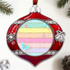 Pastel, Butterfly, Spring, Stripes, Metal Snowflake And Bell Red Ornament