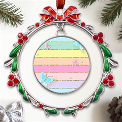 Pastel, Butterfly, Spring, Stripes, Metal X mas Wreath Ribbon Ornament