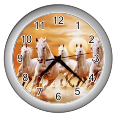 Seven Horses, Sun Wall Clock (silver) by kyorashop23