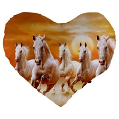 Seven Horses, Sun Large 19  Premium Flano Heart Shape Cushions by kyorashop23