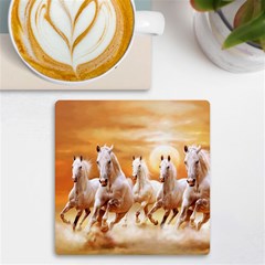 Seven Horses, Sun Uv Print Square Tile Coaster  by kyorashop23