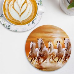 Seven Horses, Sun Uv Print Round Tile Coaster by kyorashop23