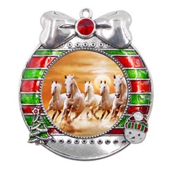 Seven Horses, Sun Metal X mas Ribbon With Red Crystal Round Ornament by kyorashop23