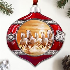 Seven Horses, Sun Metal Snowflake And Bell Red Ornament by kyorashop23