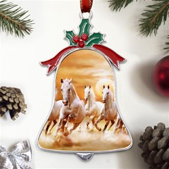 Seven Horses, Sun Metal Holly Leaf Bell Ornament by kyorashop23