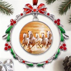 Seven Horses, Sun Metal X mas Wreath Ribbon Ornament by kyorashop23