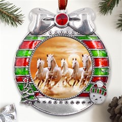 Seven Horses, Sun Metal X mas Ribbon With Red Crystal Round Ornament by kyorashop23