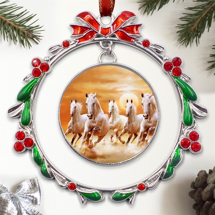 Seven Horses, Sun Metal X mas Wreath Ribbon Ornament