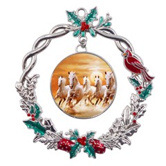 Seven Horses, Sun Metal X mas Wreath Holly Leaf Ornament by kyorashop23