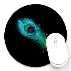 Shree Krishna, Feather, Lord, Rainbows Round Mousepad by kyorashop23