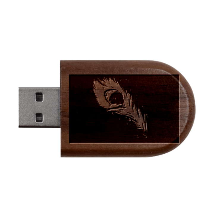 Shree Krishna, Feather, Lord, Rainbows Wood Oval USB Flash Drive