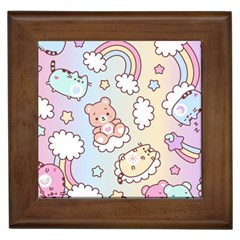 Usheen Carebears, Bears, Cat, Colorful, Cute, Pastel, Pattern Framed Tile by kyorashop23