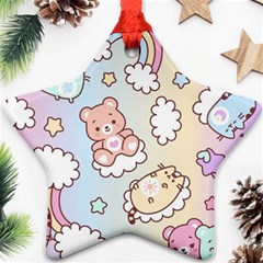 Usheen Carebears, Bears, Cat, Colorful, Cute, Pastel, Pattern Ornament (star)