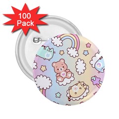 Usheen Carebears, Bears, Cat, Colorful, Cute, Pastel, Pattern 2 25  Buttons (100 Pack)  by kyorashop23