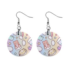 Usheen Carebears, Bears, Cat, Colorful, Cute, Pastel, Pattern Mini Button Earrings by kyorashop23