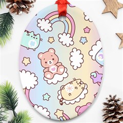 Usheen Carebears, Bears, Cat, Colorful, Cute, Pastel, Pattern Ornament (oval)