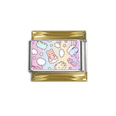 Usheen Carebears, Bears, Cat, Colorful, Cute, Pastel, Pattern Gold Trim Italian Charm (9mm) by kyorashop23