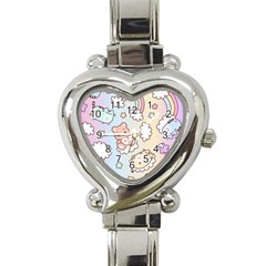 Usheen Carebears, Bears, Cat, Colorful, Cute, Pastel, Pattern Heart Italian Charm Watch by kyorashop23