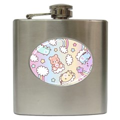 Usheen Carebears, Bears, Cat, Colorful, Cute, Pastel, Pattern Hip Flask (6 Oz) by kyorashop23