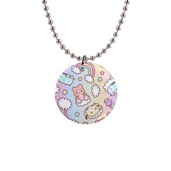 Usheen Carebears, Bears, Cat, Colorful, Cute, Pastel, Pattern 1  Button Necklace by kyorashop23