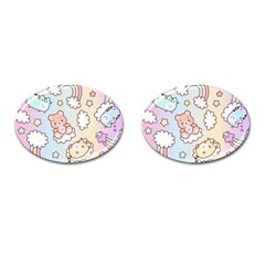 Usheen Carebears, Bears, Cat, Colorful, Cute, Pastel, Pattern Cufflinks (oval) by kyorashop23