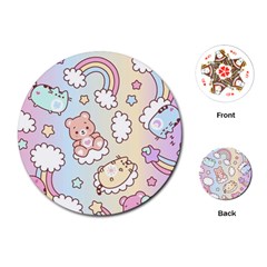 Usheen Carebears, Bears, Cat, Colorful, Cute, Pastel, Pattern Playing Cards Single Design (round)